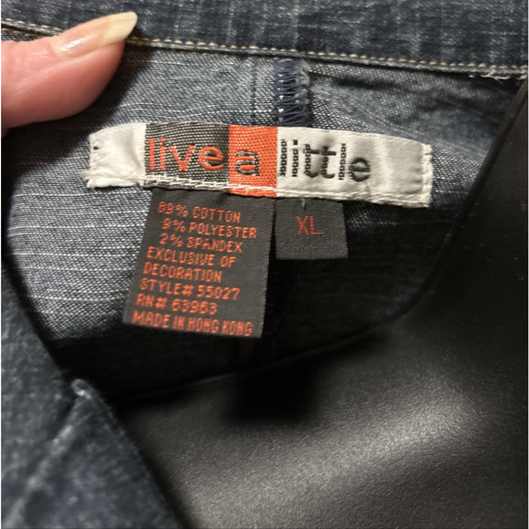Live a Little Womens Vintage Jean Jacket XL Blue Denim Button Front Stitch Edge - Picture 5 of 5